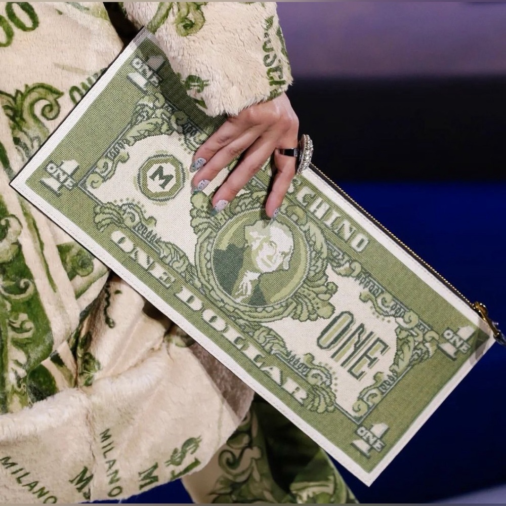 New Moschino Green Dollar Bill Clutch - Picture 2 of 10